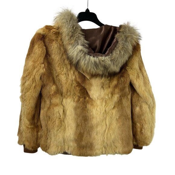1970s Vintage Women's Size Small Chestnut Hooded Zip Up Real Fur Jacket Coat - Picture 2 of 16